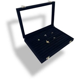 Resim Richbox Yüzük Çantrası Kol Düğmesi Takı Kutusu Alcantara Siyah 