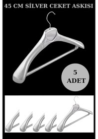 Resim 5 Adet A Kalite Gümüş Kaplama Plastik Ceket Askısı Elbise Askısı Gümüş 