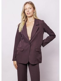 Resim Kadın Yakalı Cep Kapaklı Uzun Kol Hafif Likralı Kumaş Oversize Blazer Ceket Pantolonu Jument 40075 -kahve Kahve 