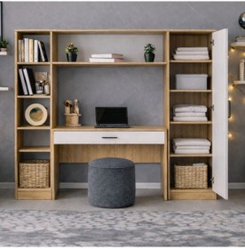 Resim Bilgisayar Masası, Hekta Kitaplıklı, Kapaklı Kitaplıklı Çalışma Masası - Ceviz Çok Renkli 