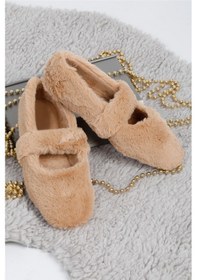 Resim Bej Ultra Yumuşak Peluş Kadın Ev Babeti Hafif Taban Panduf Bej 