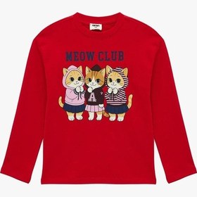 Resim Koton Kedi Baskılı Kırmızı Kız Çocuk Uzun Kollu T-shirt 6skg10365ak Kırmızı 