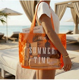Resim Frelso Şeffaf Plaj Çantası Baskılı Kadın Beach Çanta Turuncu 