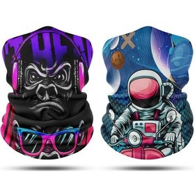 Resim Dair Maymun - Motorlu Astronot Desenli 2'li Set Boyunluk Bandana Outdoor Balaklava Yüz Maskesi Kafa Bandı 