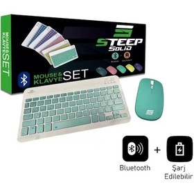 Resim Steep Solid Magic Yeşil Şarjlı Bluetooth Klavye Mouse Set Optik 