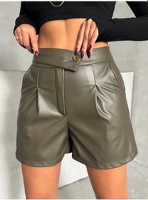 Resim Biçomi İki Düğmeli Pileli Şort Haki 