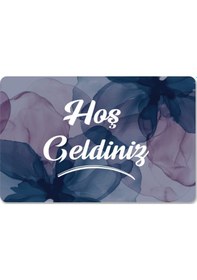 Resim Dijital Baskılı 3d Kapı Önü Paspas Hoşgeldiniz Yazılı Çiçek Desenıç Ve Dış Kapı Paspası Yıkanabilir Lacivert 