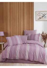 Resim Bella Gold Natural Pamuklu Çift Kişilik Nevresim Takımı, Lastikli Çarşaflı Nevresim Takımı Mor 