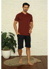 Resim Akbeniz Erkek Bordo V Yaka 3'Lü Pijama Takım 6822-Bordo 