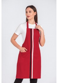 Resim Kadın Boyundan Asmalı Çizgili Barista Şef Mutfak Önlüğü 60x85 Cm Kırmızı 