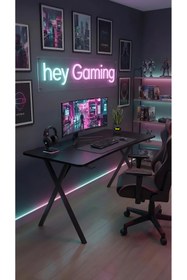 Resim hey modüler mobilya 110 cm Gaming2 Profesyonel Oyuncu Masası Siyah Tabla, Siyah Metal Ayaklı Hey Gaming2 