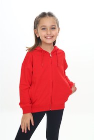 Resim Toontoy Kids Toontoy Kız Çocuk Kapüşonlu Fermuarlı Cepli Düşük Omuz Örme Hırka - 2 İplik 