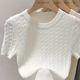 Resim Kadınlar için Günlük Yazlık Kısa Kollu Üst - Yuvarlak Yaka Dokulu Kablolu Tasarım, Nefes Alabilen H-Line Silüet, Makinede Yıkanabilir Düz Renk Gömlek, Rahat Moda, Minimalist Estetik, Yumuşak Kumaş 