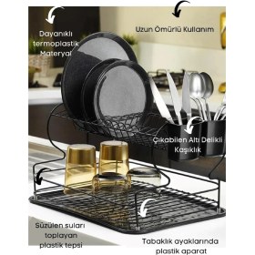 Resim Storemax NO35 Alper Banyo Ömür Boyu Paslanmaz Siyah Bulaşık Süzgeci Iki Katlı Tabaklık Bulaşıklık Termo Plastik Kaplama 