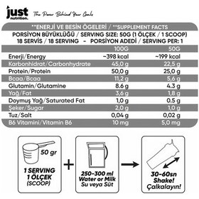 Resim Just Nutrition Whey Protein Tozu + Karbonhidrat 900 Gr 18 Servis Çikolata + Shaker + Protein Kahve Çikolata Aromalı 