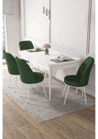 Resim Canisa Concept Kor Serisi 70x114 Açılabilir Mutfak Masası Takımı Beyaz Masa 4 Haki Yeşil Sandalye Masa Beyaz Sandalyeler Haki Yeşili 