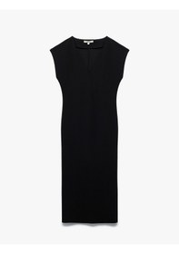 Resim Koton Bürümcük Kumaş Slim Fit Kolsuz Midi Boy V Yaka Bodycon Elbise Siyah 5sak80329ek Siyah 