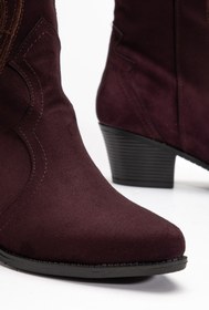 Resim MS SUGAR SHOES Kadın Acıkahve Vegan Süet Nakışlı Western Kovboy Cowgirl Bot Çizme 