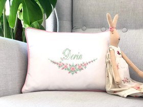 Resim Yarım Ay Dekoratif Bebek Yastığı - Pembe/Mint - Biyeli 