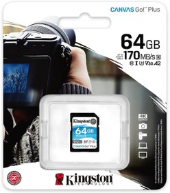 Resim Kingston Canvas Go Plus SDG3/64GB SDXC UHS-I Class 10 Hafıza Kartı 