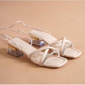 Resim 3534 Bilekten Uzun Bağlamalı 5 Cm Kadın Topuklu Ayakkabı Düğün Nişan Abiye Bej 