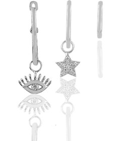 Resim Söğütlü Silver Gümüş Rodyumlu Zirkon Taşlı Kombin Üçlü Küpe Seti Sgtl11650rodaj 