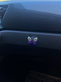 Resim MOTTOMOR Kelebek Minyatür Torpido Askılık Mor-Sarı Oto Askılık 