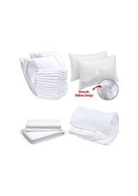 Resim Tek Kişilik Yastıklı Pikeli Yatak Nevresim Takımı Çeyiz Seti %100 Pamuk Beyaz Otel Tipi 63 Tel Beyaz 