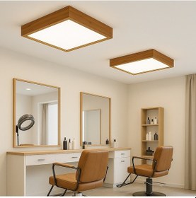Resim Ahşap Çerçeveli Led Panel Aydınlatma Enerji Tasarruflu Avize 60 60 Cm 3200k Gün Işığı Ahşap 