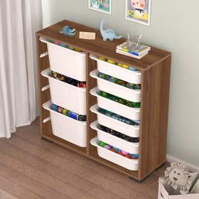 Resim Carla 9 Sepetli Çok Amaçlı Oyuncak Dolabı Tropik Ceviz 