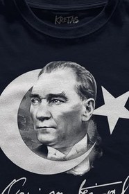 Resim Atatürk Gazi Mustafa Kemal 10 Kasım Türk Bayrağı Baskılı Lacivert T-shirt Unisex Tişört 