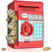 Resim Technojet Kırmızı Atm Kumbara Şifreli Otomatik Kağıt Para Alan Kasa Kumbara 