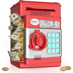 Resim Technojet Kırmızı Atm Kumbara Şifreli Otomatik Kağıt Para Alan Kasa Kumbara 