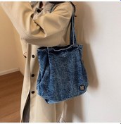 Resim Dancemonkey Siyah Omuz Okul Öğrenci Kapasiteli Kadın Denim Çantası Çantası Çantası Çanta Çanta Büyük Alışveriş Çantası Modası Siyah 