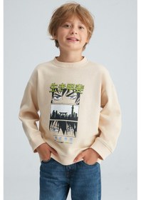 Resim Grimelange REMCO Erkek Çocuk Nakışlı Yuvarlak Yaka Krem Sweatshirt 
