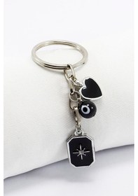 Resim Küçük Siyah Kuzey Yıldızı Kalp Cam Nazar Boncuğu Anahtarlık, Hedi 