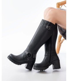 Resim Siyah Toka Aksesuarlı Fermuarlı Günlük Kalın Topuklu Kadın Bot Siyah 