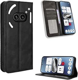 Resim GBWQPLJV Moda Düz Renk Flip Kapak Tipi Telefon Kılıfı Hiçbir Şey ile Uyumlu Telefon Kılıfı (2a) NothingPhone2A A142 Telefon Kapağı Retro Kart Yuvası Cüzdan Klipsli Telefon Kılıfı (Siyah, Hiçbir Şey 