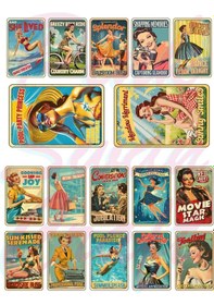 Resim Vintage Film Afişleri Etiket Seti, Bullet Journal, Scrapbook, Planlayıcı, Ajanda, Sticker Seti Diğer 