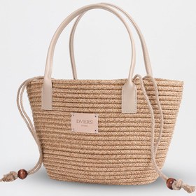 Resim D'VERS Handmade Astarlı Hasır Tote Günlük Şık Tasarım, Geniş İç Hacim, Plaj ve Omuz Çantası 