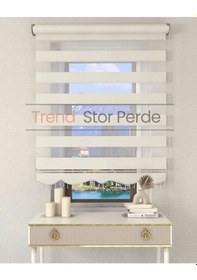 Resim Beyaz Boncuklu Zebra Stor Güneşlik Perde Opak Beyaz 