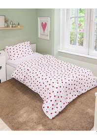 Resim Tek Kişilik Nevresim Seti Kırmızı Kalpli Nevresim Seti Nevresim+ 1 Adet Yastık Kılıfı 