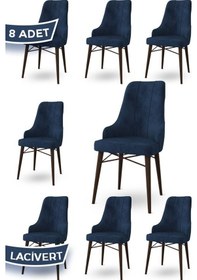 Resim Canisa Neta Serisi, 1.sınıf Babyface Kumaş , Ceviz Gürgen Ayak, 8 Adet Lacivert Mutfak Sandalye Sandalye Lacivert Ayaklar Ceviz 