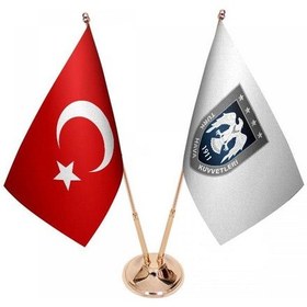 Resim Masa Üstü Hava Kuvvetleri Bayrağı Türk Bayrağı İkili Pirinç Direk 