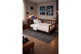 Resim Pinoxi Ahşap Rustik Sedir Kanepe 70CMX170 cm (Iç Ölçü) Mindersiz Doğal Masif Ahşap Ceviz Rengi 