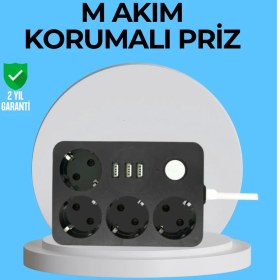 Resim 3 USB Çıkışlı 4’lü Akıllı Priz 2500W 2 Metre Kablo 