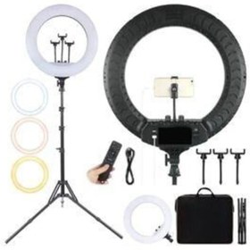 Resim pazariz Büyük Boy Ring Light Makyaj Güzellik 5500k 48w Kuaför Kit Çantalı Ve Kumandalı 18 Inç Işık 