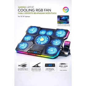 Resim vooka 9 Fanlı Laptop Soğutucu 2400 Rpm Ultra Güçlü Fan 13-19 inç Laptoplar İle Uyumlu 8 Kademe Yükseklik 