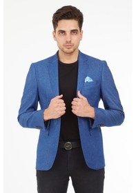 Resim Sposo 5132 Dar Kalıp Yarım Astarlı Açık Lacivert Erkek Blazer Ceket Açık Lacivert 
