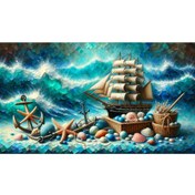 Resim Venspor Deniz Temalı Yelkenli ve Deniz Kabukları Arkaplan - 200x150cm Fon Duvar Örtüsü 